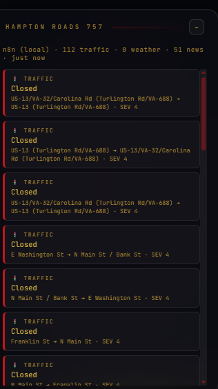 Traffic incidents feed