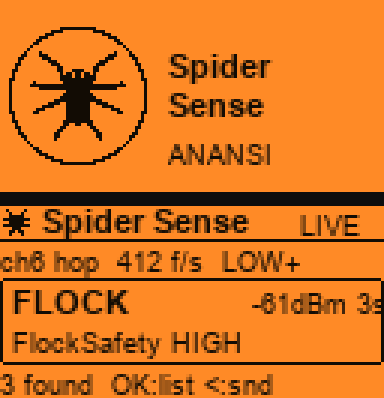 Spider Sense Flipper app — splash screen and live detection screen